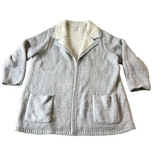 J. Jill Grey Long Jacket Cardigan Sweater 2XL Sherpa Boho Cozycore Grannycore